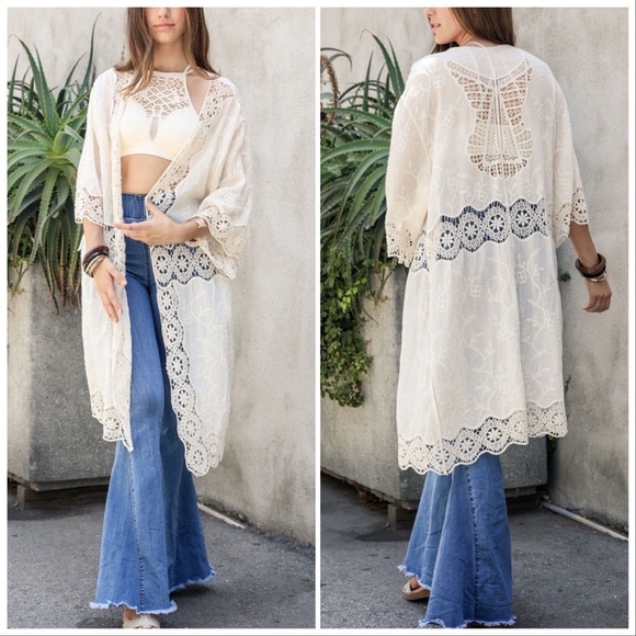 Anna Crochet Open Patch Longline Kimono - Picture 3 of 10